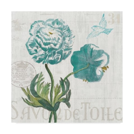 Sue Schlabach 'Floral Messages On Wood I Blue' Canvas Art,14x14